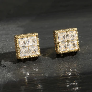 ZAKOL Rock Hip Hop Shiny Square Iced Out Stud Earring for Men Fashion White Gold Color Piercing Ear Accessories 1