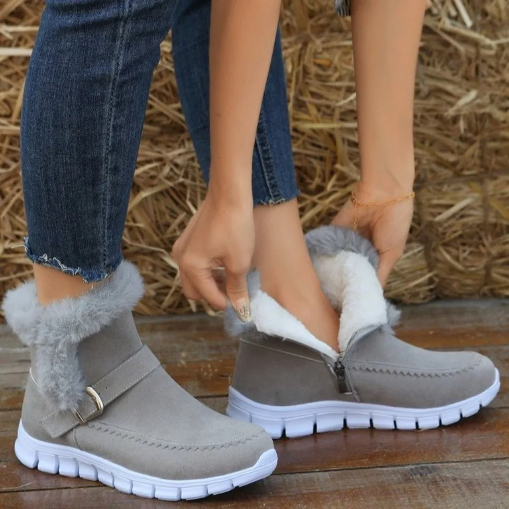

Winter Women Fur Warm Chelsea Snow Boots Casual Shoes New Short Plush Suede Ankle Boots Flats Gladiator Sport Ladies Botas Mujer