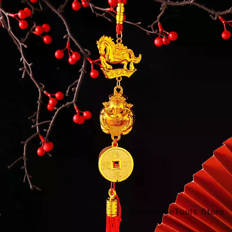 2026 Year Of The Horse Wall Hanging Car Ornament Chinese New Year Red Gold Pendant Lucky Decoration Housewarming Gifts