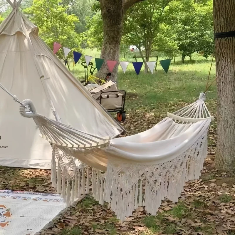1PC Outdoor Camping High Load Bearing Hammock Tassel Canvas Garden Swing Chair Hanging Bed Foldable Out/Indoor Hanging Hammock camping hammock outdoor hammock swing hammock swing chair