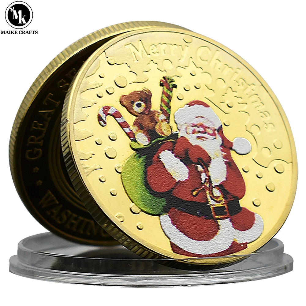 

Happy Christmas Commemorative Coin Santa Claus Reindeer Metal Crafts Home Decoration Coin Collection Gift