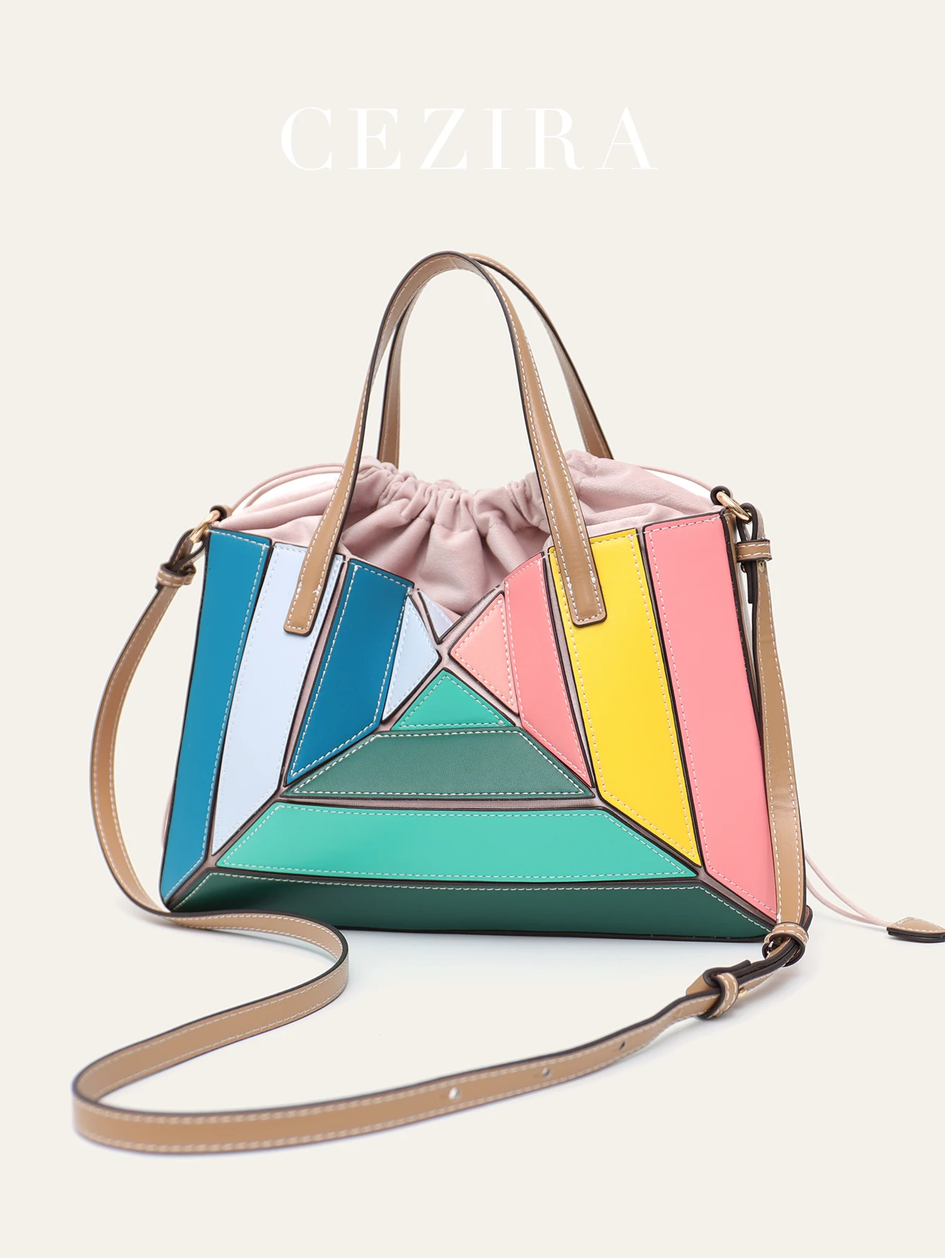 CEZIRAMultiColorPatchworkDesignPUVeganLeatherHandbagsWomen