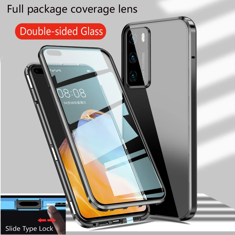 

Magnetic Clear Lens protection Snap lock case For Huawei P30 Pro P40 Pro Plus P40 lite 5G 6.5 P50 Pro Double-Sided Glass Cover