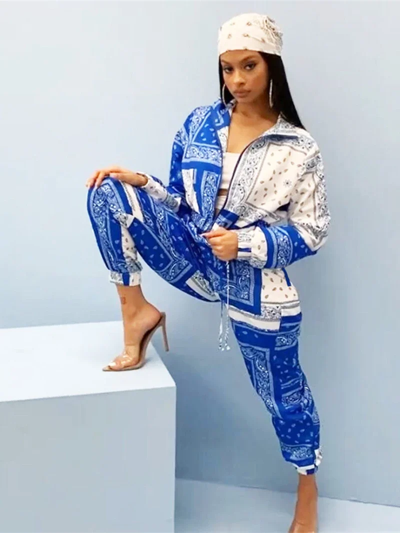 Paisley Bandana Print Tracksuit Women Two 2 Piece Set