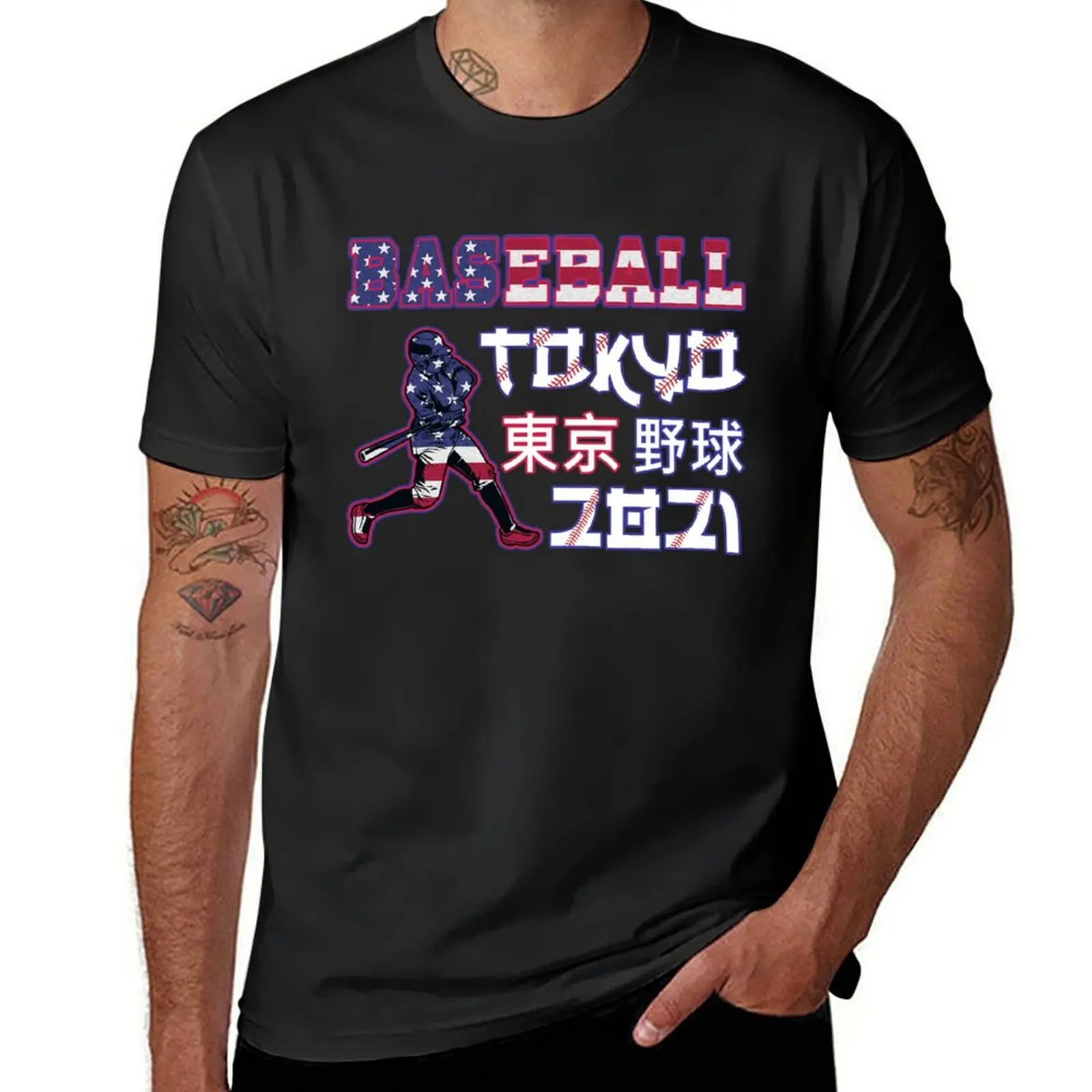 

Summer Games Tokyo baseball with the USA Flag Summer Games Tokyo Japan T-Shirt anime clothes graphics men t shirts