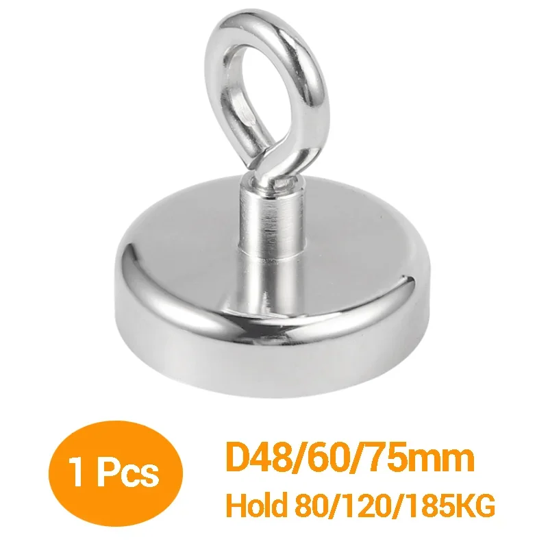 

1 Pcs D48mm D60mm D75mm Hold 90kg 130Kg 195Kg Magent Hook Super Big Power Magnet Strong Neodymium Magnet Power Salvage Fishing