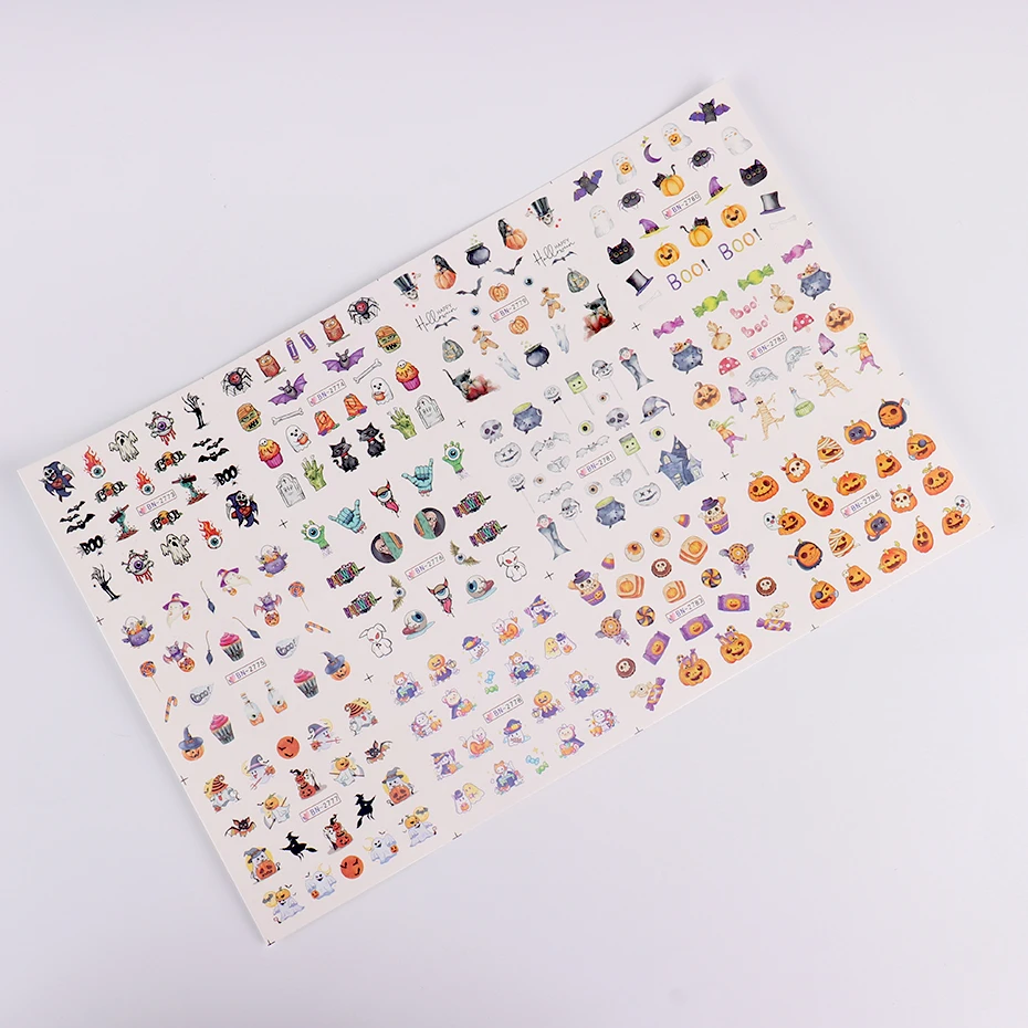 12pcs/set Halloween Spider Nail Stickers Water Decals Cute Holiday Cartoon Design Pumpkin Ghost Sliders for Manicure Decorations