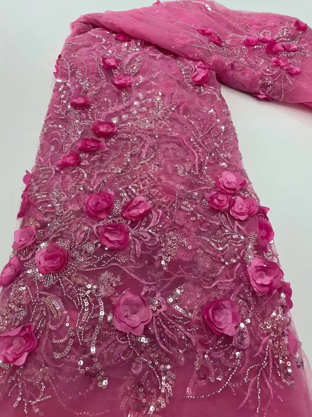 

High Quality SYJ-1101862 Tulle Lace Heavy Beaded Fabric Party Dress with Sequins For Wedding Sewing Designs