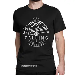 The Mountains Are Calling And I Must Go Hiking Tshirt Men Pure Cotton Novelty Tee Shirt Crewneck Tees Harajuku Tops Printed