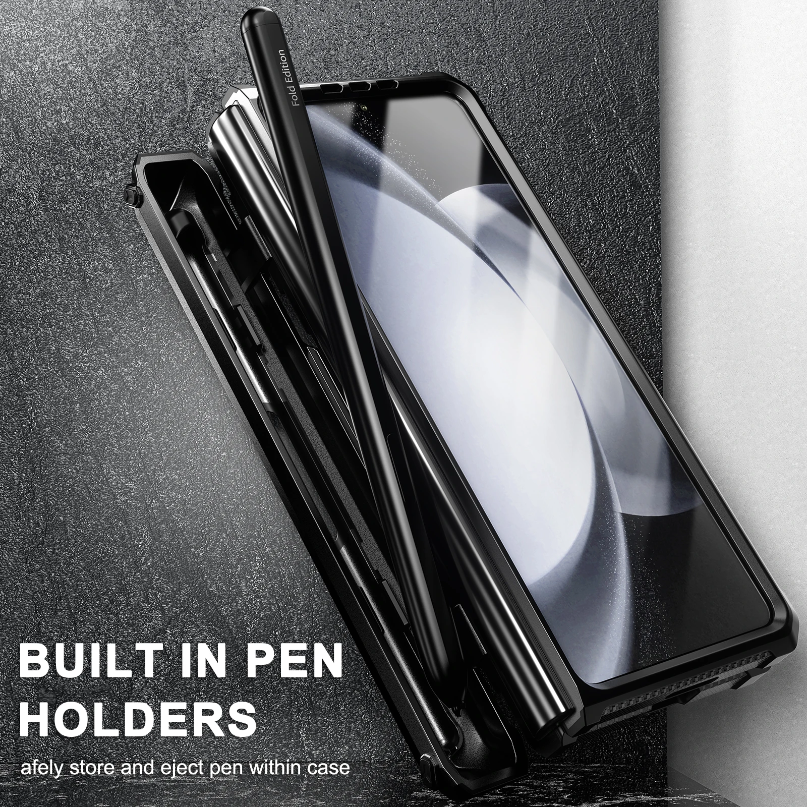 For Samsung Galaxy Z Fold 5 4 3 Case Shockproof Armor Foldable Hinge Pen Holder With Tempered Film Bracket Heavy Duty Hard Cover