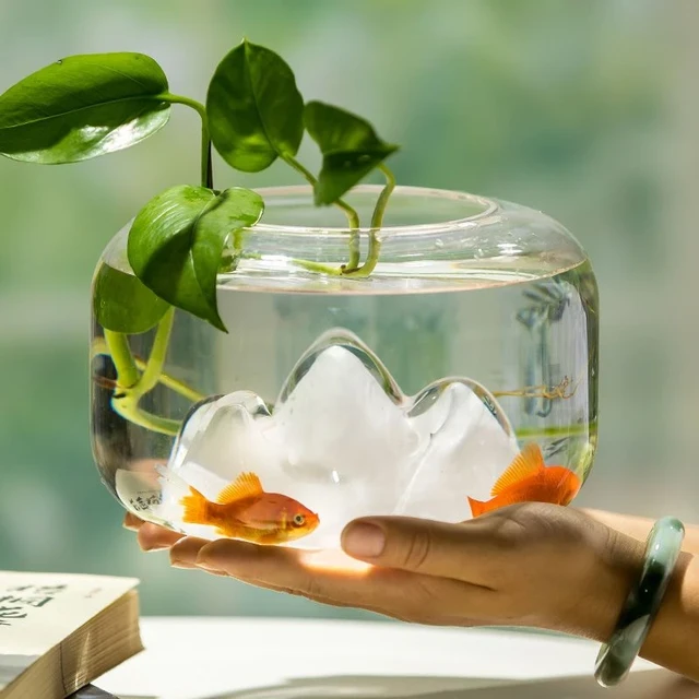 Creative Snow Mountain Gold Fish Tank, Simple Household Glass Fish