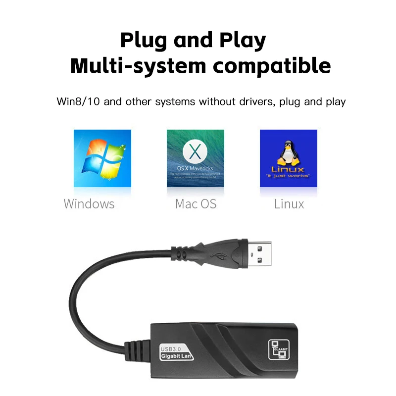 USB 네트워크 카드 1000Mbps USB 3.0-기가비트 이더넷, USB-이더넷 어댑터, Windows 11, 10, 8.1, 7, XP, Linux, Chro 지원