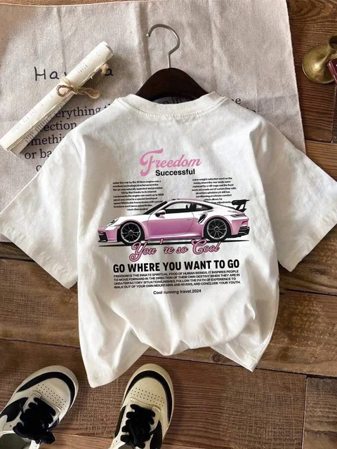Car Print T Shirt Theme Casual Streetwear Unisex Women Men High Quality Casual Women's Clothing Top Tees 2