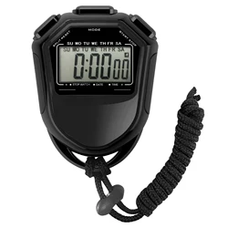 Waterproof Digital Handheld Stopwatch with LCD Timer and Strap (Black)