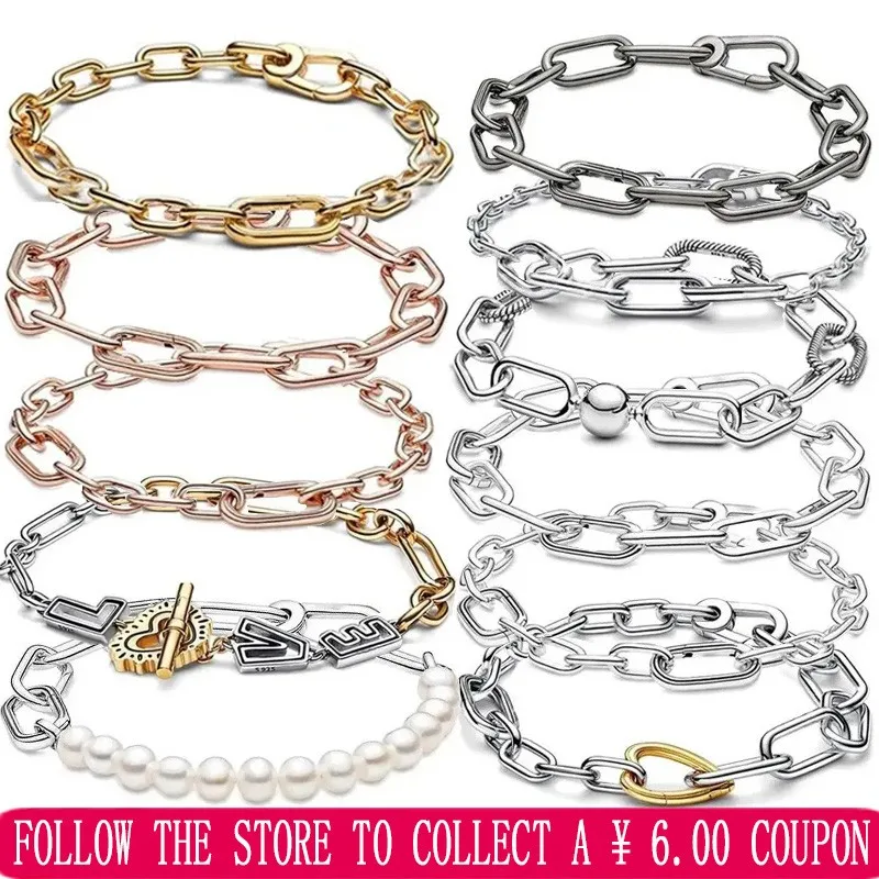 Women's Boutique Gift 925 Sterling Silver Original Logo ME Series Multi Color Chain Bracelet DIY Jewelry Fashion Light Luxury