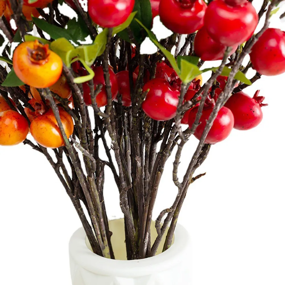 9-köpfe Granatapfelzweig mit Blättern, rote künstliche Früchte, Blumen für Hochzeit, Party, Tabel, Dekoration, Zuhause, Geburtstag, Dekoration – Detail 2