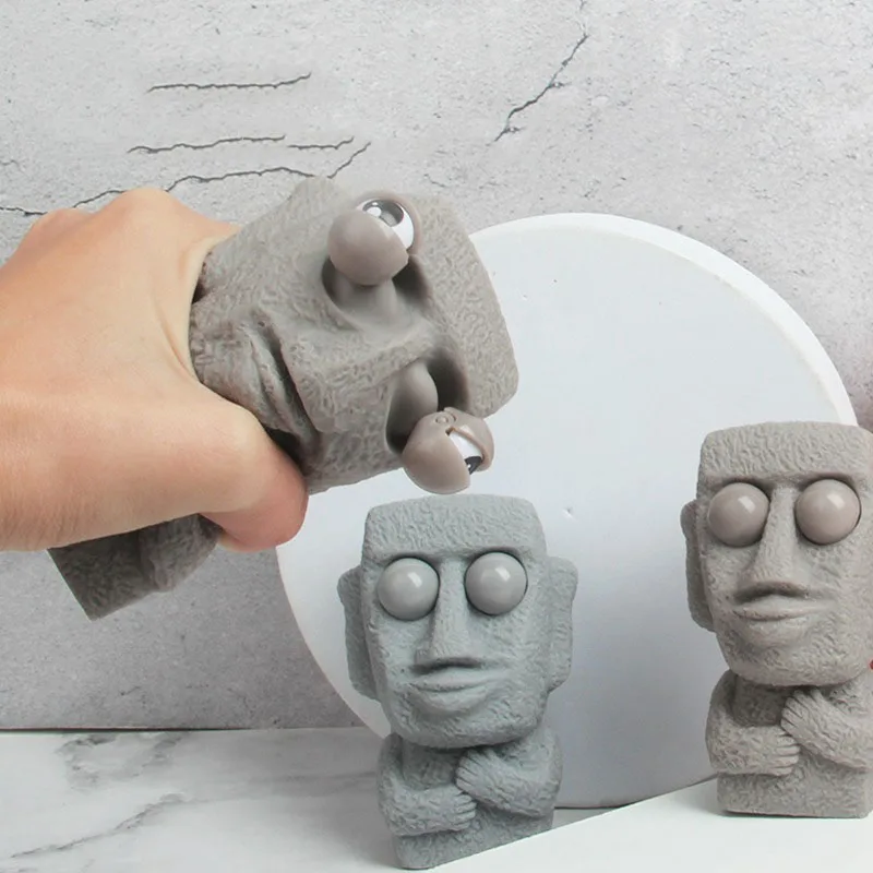 Stone man Releases Stress Toy Slowly Rebounds Soft Moai Statue Squeeze Eyes Interested Expression Relaxes Stress Children's Gift 3
