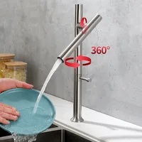 ก๊อกน้ำห้องครัว360 ° หมุนน้ำผสมแปรงสแตนเลสแตะที่จับเดี่ยวเดี่ยว 3