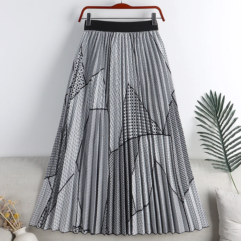 2022 New Pleated Skirt Women's Summer  Fashion Brand Printed Skirts Women's Skirt All-match Slim Expandable Holiday Skirts black skirt