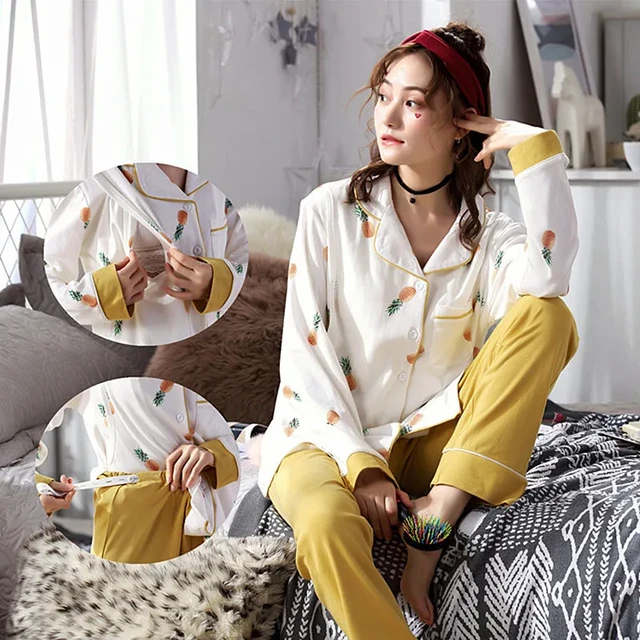 pijamas de mujer lactancia manga larga invierno embarazadas algodon camison  maternal enfermera premamá ropa pregnant de premama pijama maternal mamar  cotton maternity dormir embarazo camisón pregnancy disfraz suit - AliExpress