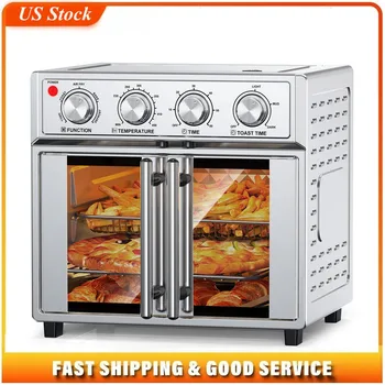 29.5 QT French Door Air Fryer Convection Toaster Oven, Extra Large 6 Slices, 1700W, Multifunction Oven for Air Fryer, Toast, Grill, Defrost, Bake, Time and Temperature Controls, Silver 1