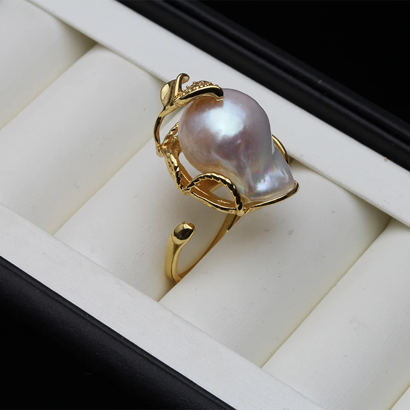 Baroque Pearl Ring 100% Real Natural Freshwater Pearl Ring18K Gold Plating Women Jewelry Individual Ring Wholesale