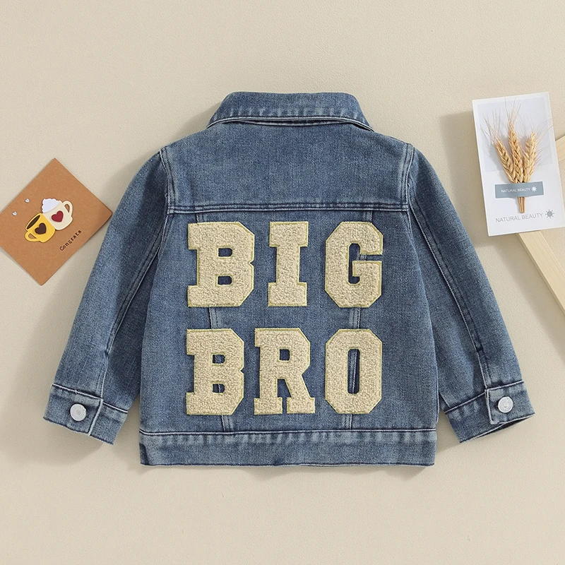 Toddler Baby Boy Denim Jackets Big Bro Lil Bro Big Sis Lil Sis Letters Embroidery Matching Denim Jackets Outerwear 1