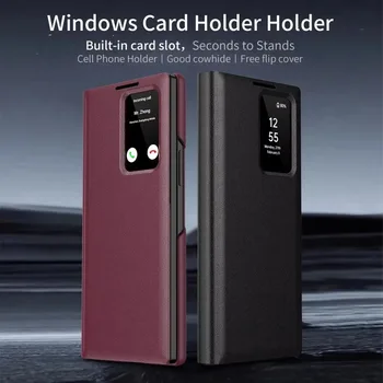 Minimalist Leather Wallet Card Holder Case for Samsung Galaxy S25 S24 S23 S22 Ultra Plus Flip Smart Display Clear Window Cover 1