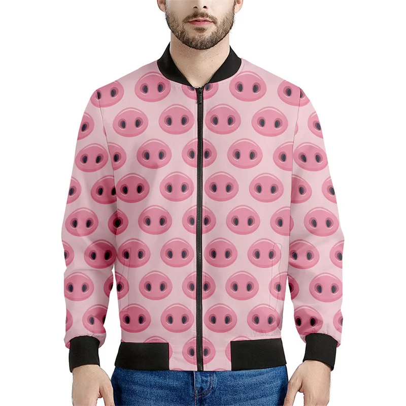 thumbnail image 1 of Chaqueta bomber con estampado de dibujos animados de cerdo para hombre, sudadera de manga larga en 3D, chaqueta bomber de calle de gran tamaño con cremallera, abrigo, ropa, 1 of 5