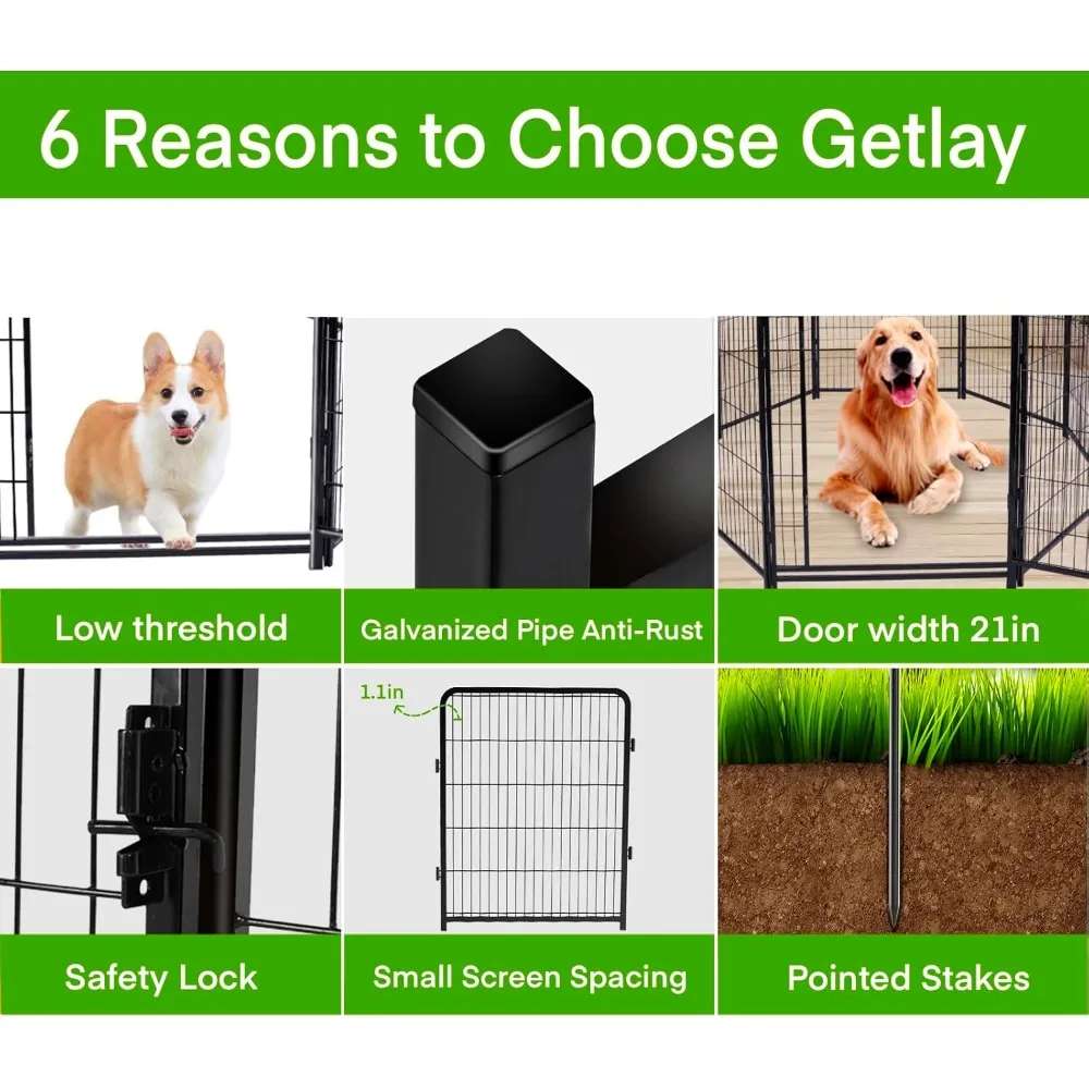 Garden Fencing 48in High, 12 Panels Total 26.6Ft(L) Dog Fence Outdoor for Yard, Gate 21 in Wide with Low Sills. Black Metal Fenc 2