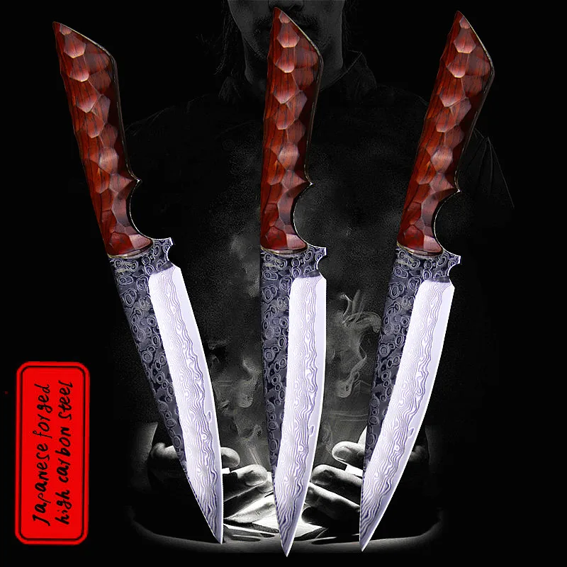 

Damask steel redwood handle straight knife, Japanese outdoor knife, fishing kill knife, tactical hunting knife jungle knife