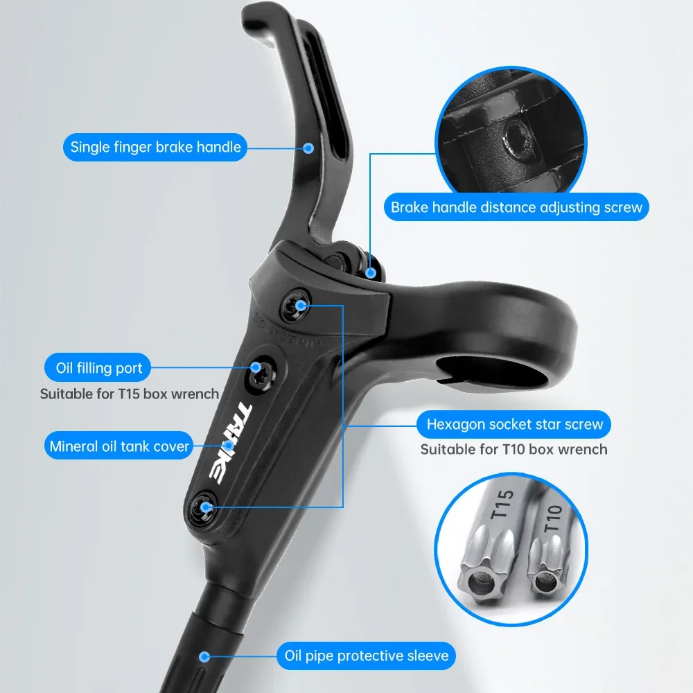 Mountain Bike Disc Brake TANKE MTB Hydraulic 2Piston Lightweight XC Trail Calipers Original Metal Pads Oil Pressure Rotor handlebar short grip