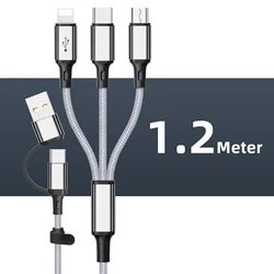 3 - in - 1 Fast Charging Cable with USB and Type - C Ports, 1.2m Length (Gray 1.2M)