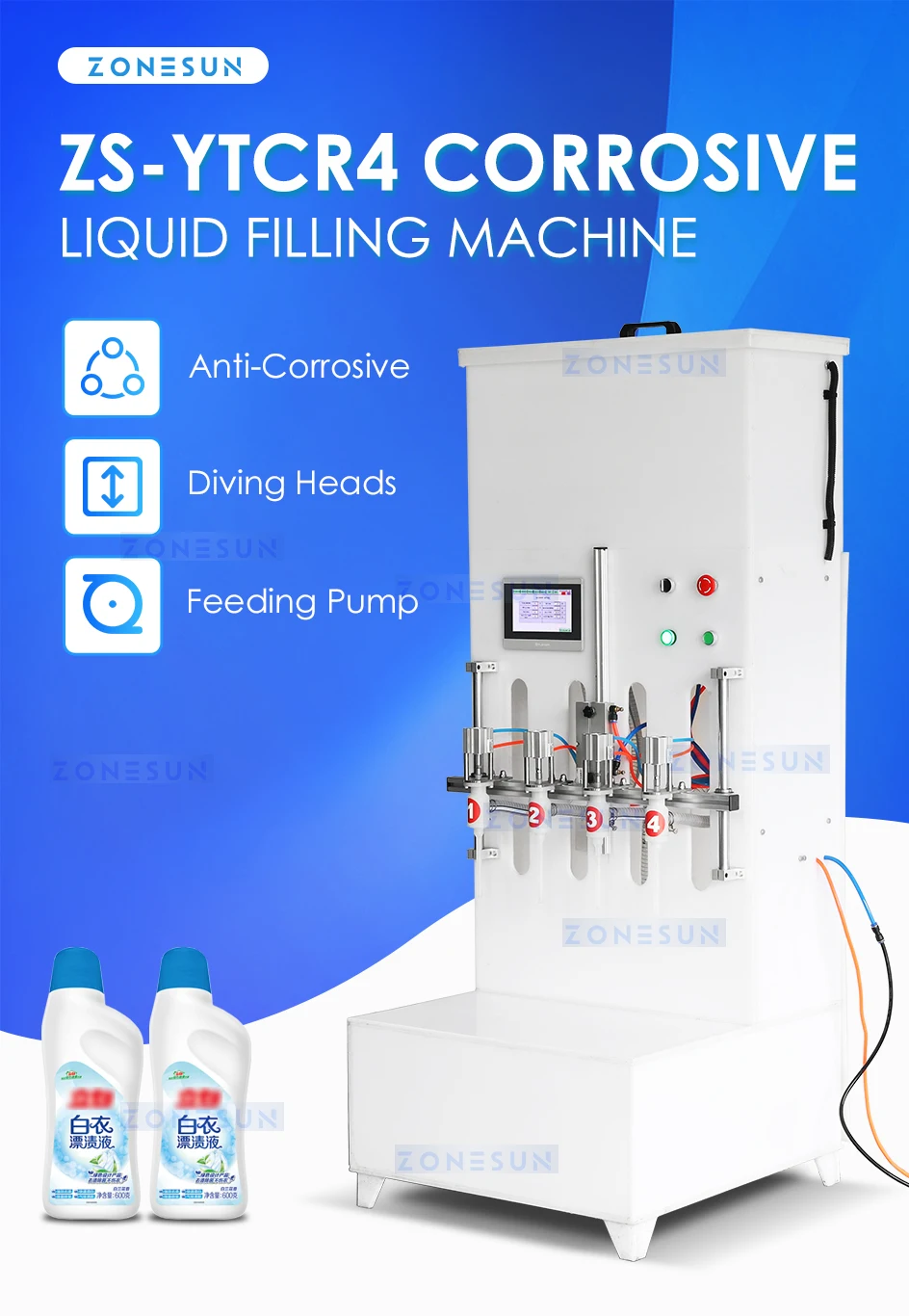 ZS-YTCR4 Semi-automatic Corrosive Liquid Filling Machine