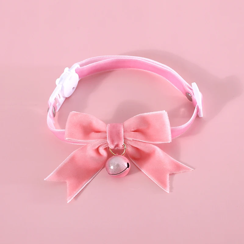 HANSHILAI Pink Lace Bow Cat Collar With Bell - Adjustable, Soft, Decorative Pet Collar