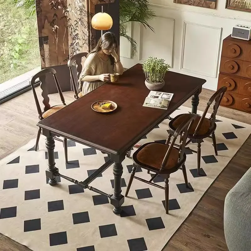 French Simple Soft Bag Chair Home Back Restaurant Chair Retro Solid Wood Desk