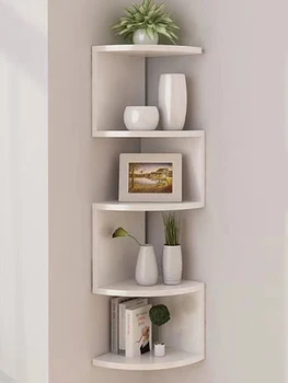 Scaffale a 5 strati Scaffali galleggianti angolari Mensola da parete in PVC Scaffale angolare Organizzatori per la cucina di casa Decorazioni per il soggiorno