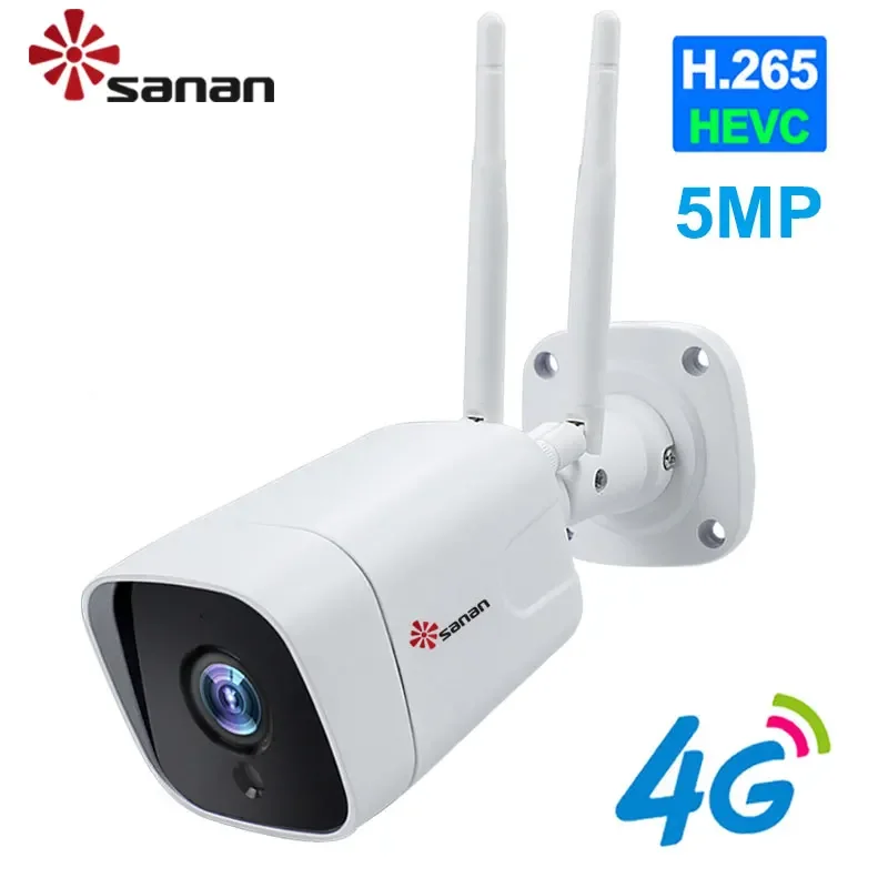 

Уличная камера видеонаблюдения SANAN 5 Мп H.265 с SIM-картой 4G, камера видеонаблюдения с пассивным ИИ датчиком лица, сиреной и сигнализацией, камеры безопасности с ночным видением 25 м