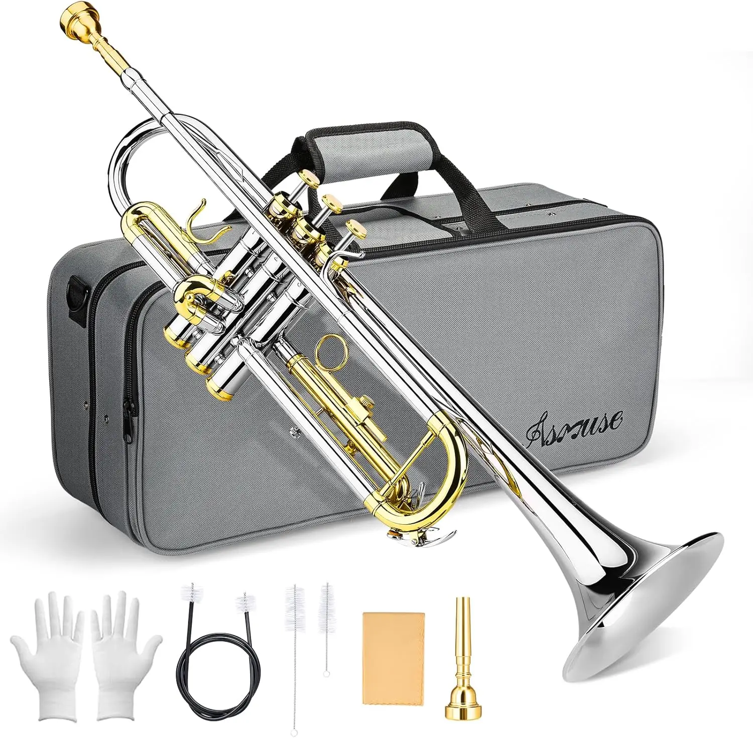 Trumpet Instrument Set for Beginner, Bb Standard Student Trumpet with Hard Case, Brass Instruments with Trumpets Cleaning
