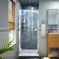 Lumen 34-35 in W by 72 in H Semi-Frameless Hinged Shower Door in Chrome Clear tempered glass shower door 1