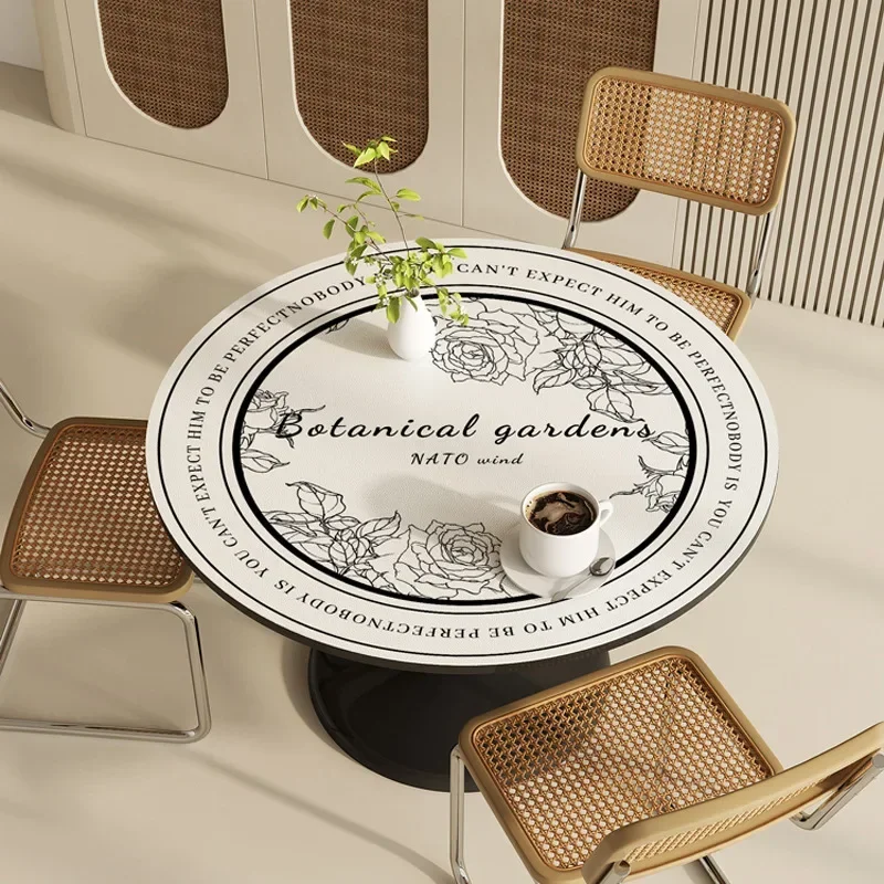 JY1210 Round Table Mat Waterproof Oil Resistant Washable Circular Coffee Table Mat with High-end Leather Silicone Tablecloth 4