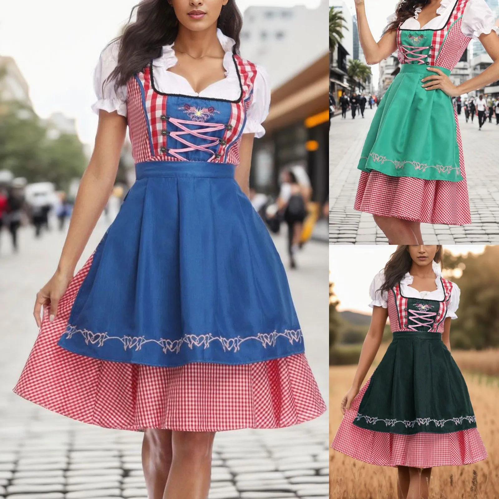 

Women Halloween Oktoberfest Costume Dress Vintage Causal Body Sculpting Stage Dresses A Line Short Sleeve Summer Midi Sundress