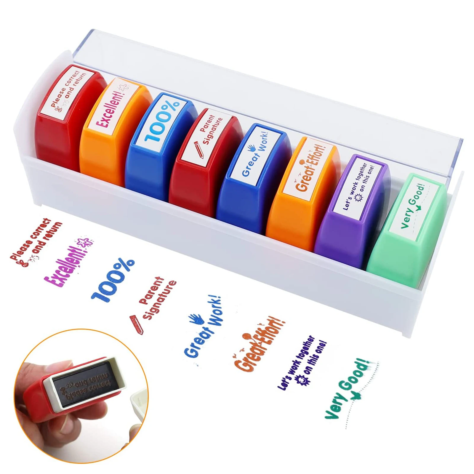 Teacher Stamps Self Inking Motivational Colorful Set Parent for School Supplies Classroom Reward Motivation Recognition 8Pcs self ink stamps