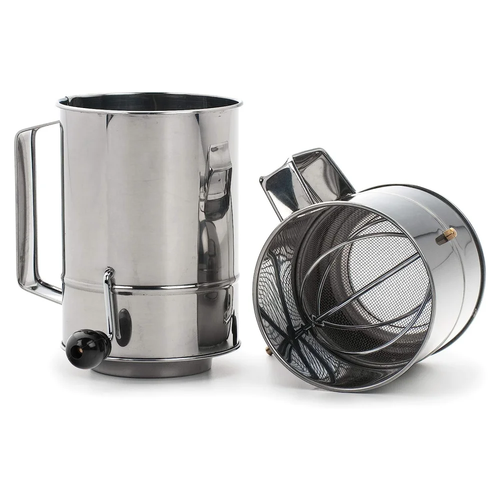 1pcs Flour Sifter For Baking 5 Cup Stainless Steel With 4 Wire Agitator Powdered Sugar