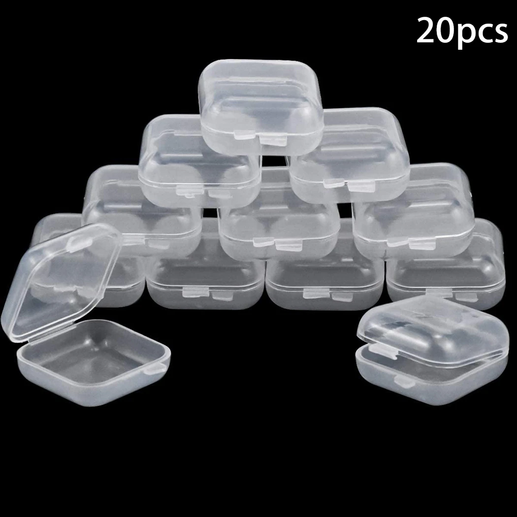 20Pcs Mini Transparent Plastic Small Box Hook Jewelry Earplug Storage Box DIY Cross Stitch Sewing Supplies Storage Box Container bike tool bag