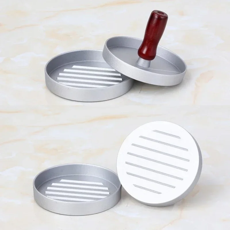 Hamburger Press Wooden Handle Round Patties Meat Maker Mold