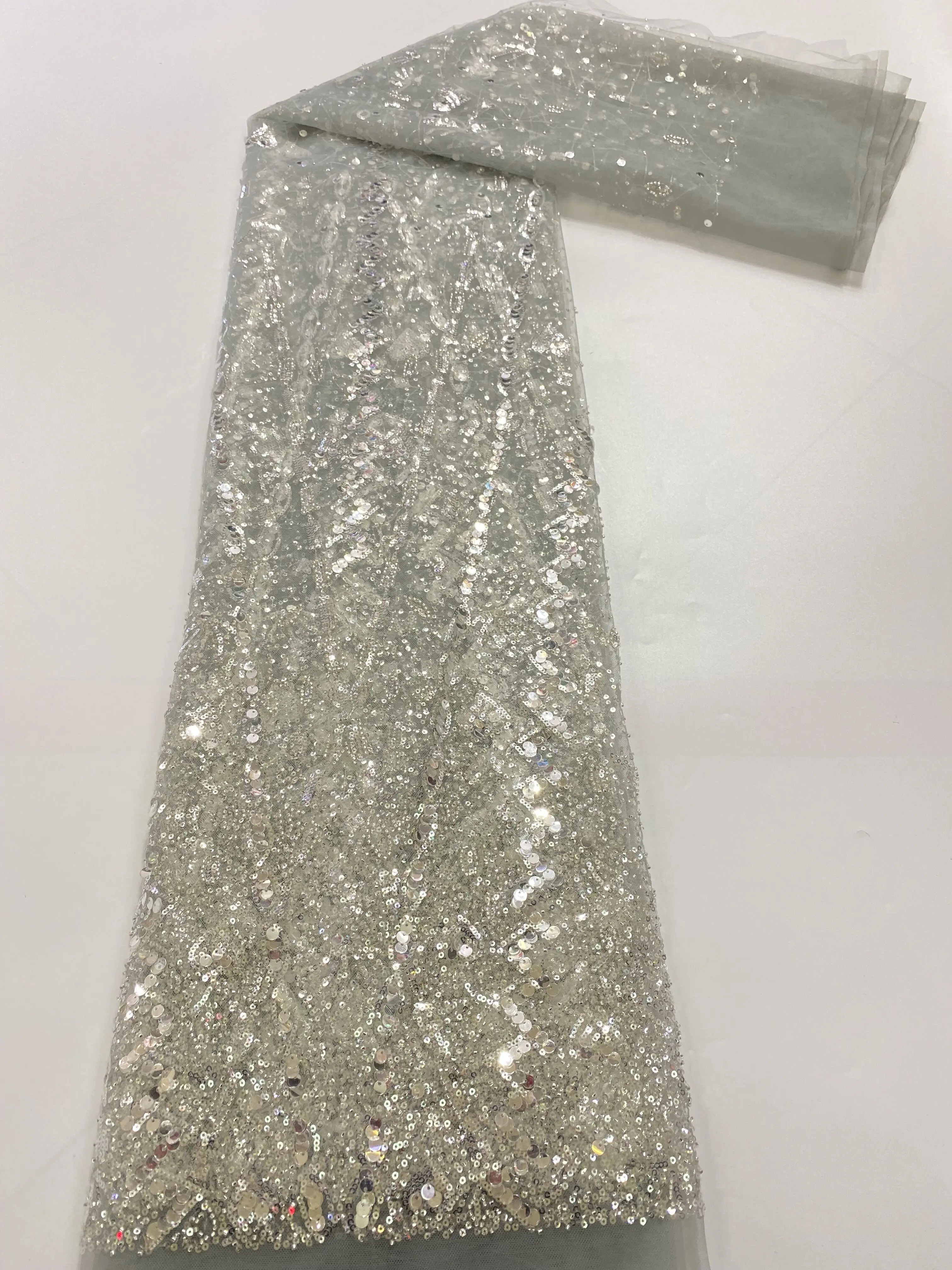 

Luxury ZH-1101888 Lace with Sequins French Tulle Lace Fabric Beaded African Lace Sequins Nigerian Fabric for Wedding