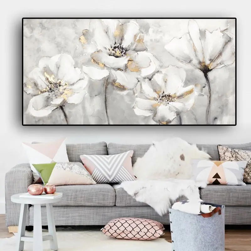 RUOPOTY Oil Painting By Numbers Large Size White Flowers Number Painting Home Garden Acrylic Paints Handmade Diy Gift On Canvas