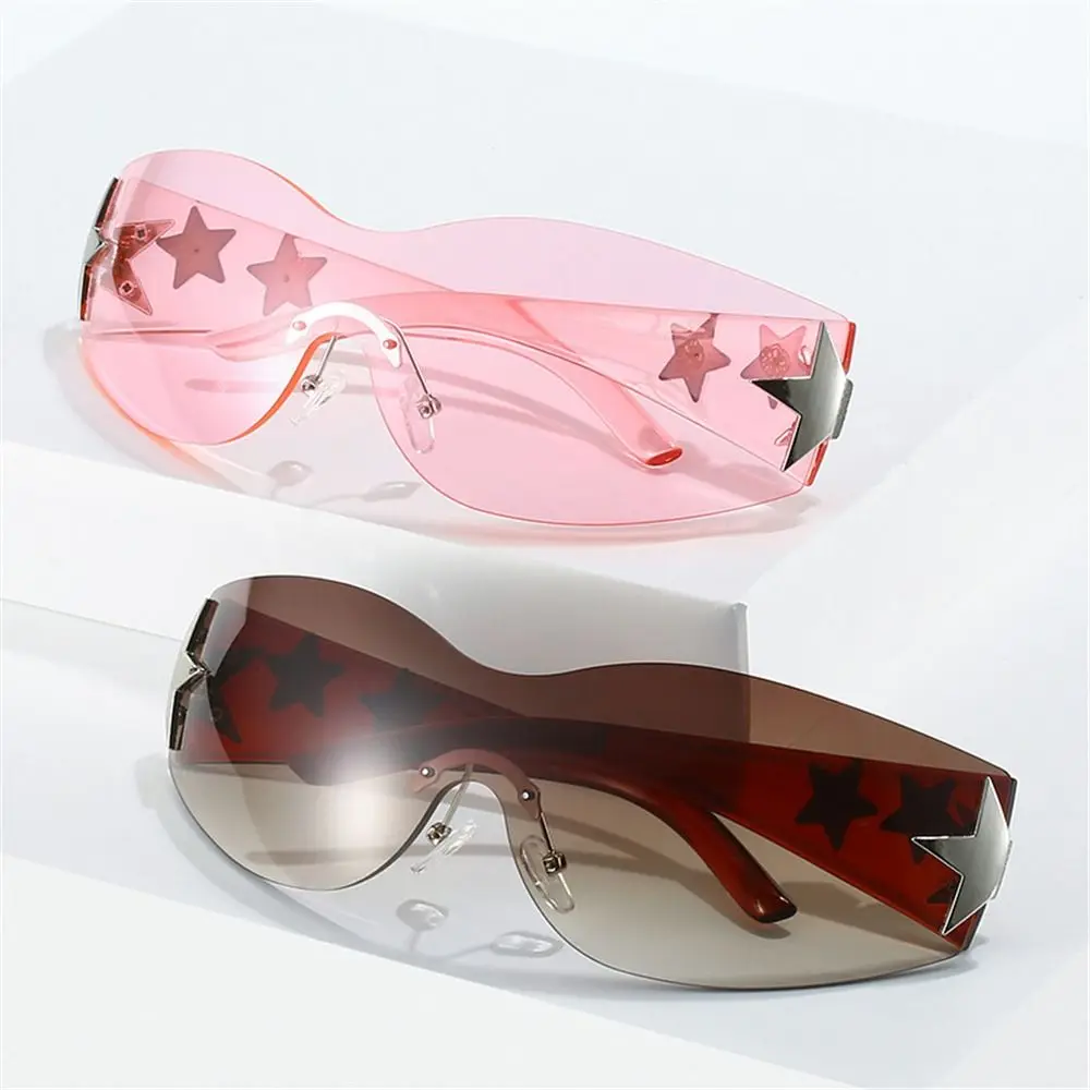 

Aesthetic Y2K Sunglasses Trendy Rimless Futuristic Shades UV400 Protection Star Wrap Around Sun Glasses for Women