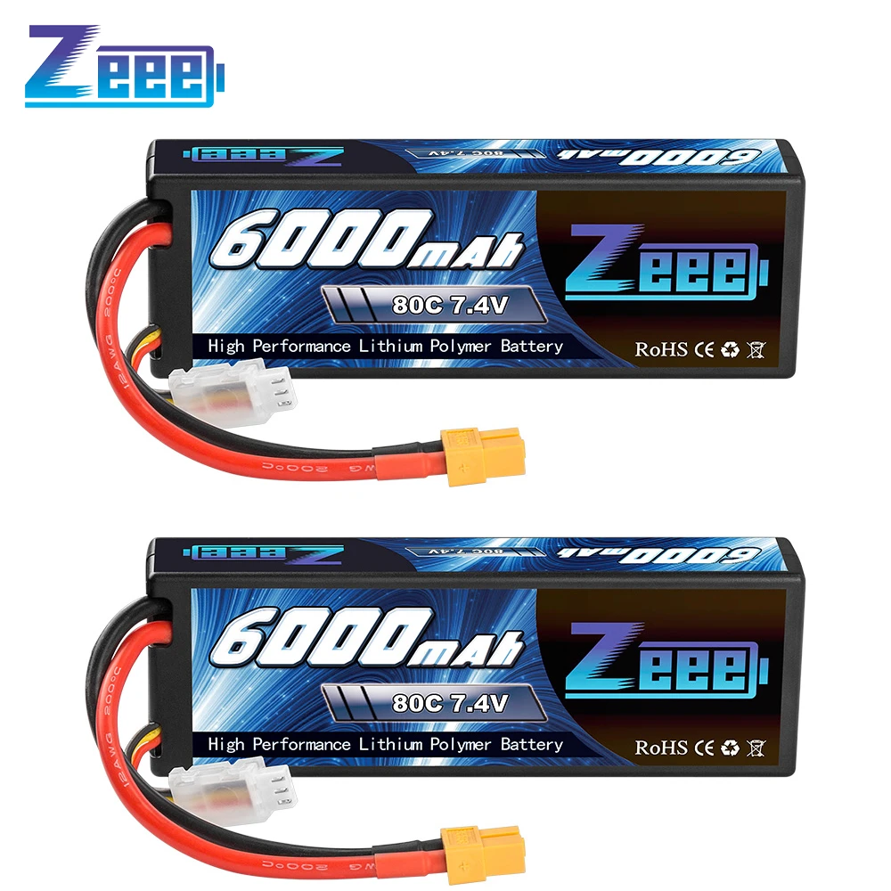 2x Zeee 2S Lipo Akku 7,4V 80C 5200mAh Hardcase XT60 für RC Auto LKW